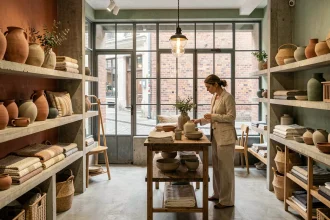 Boutique de décoration tendance dans le quartier Croix-Rousse à Lyon avec céramiques et textiles naturels