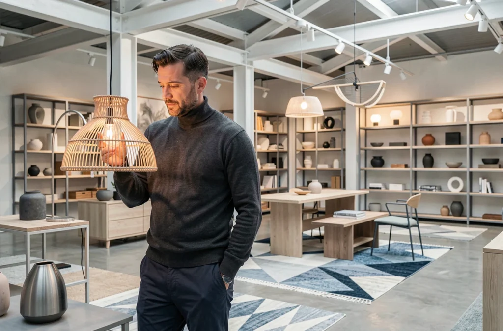 Magasin de décoration minimaliste au quartier Confluence de Lyon avec mobilier scandinave et objets design