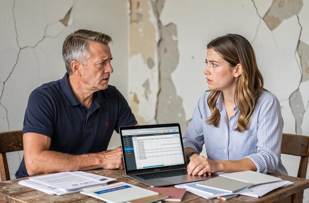 Couple examinant des devis et permis de construire avant de lancer des travaux de rénovation dans leur appartement