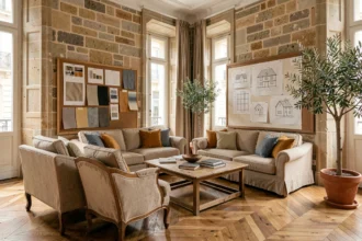 Showroom d'un décorateur d'intérieur en Haute-Garonne avec mobilier contemporain et éléments architecturaux toulousains
